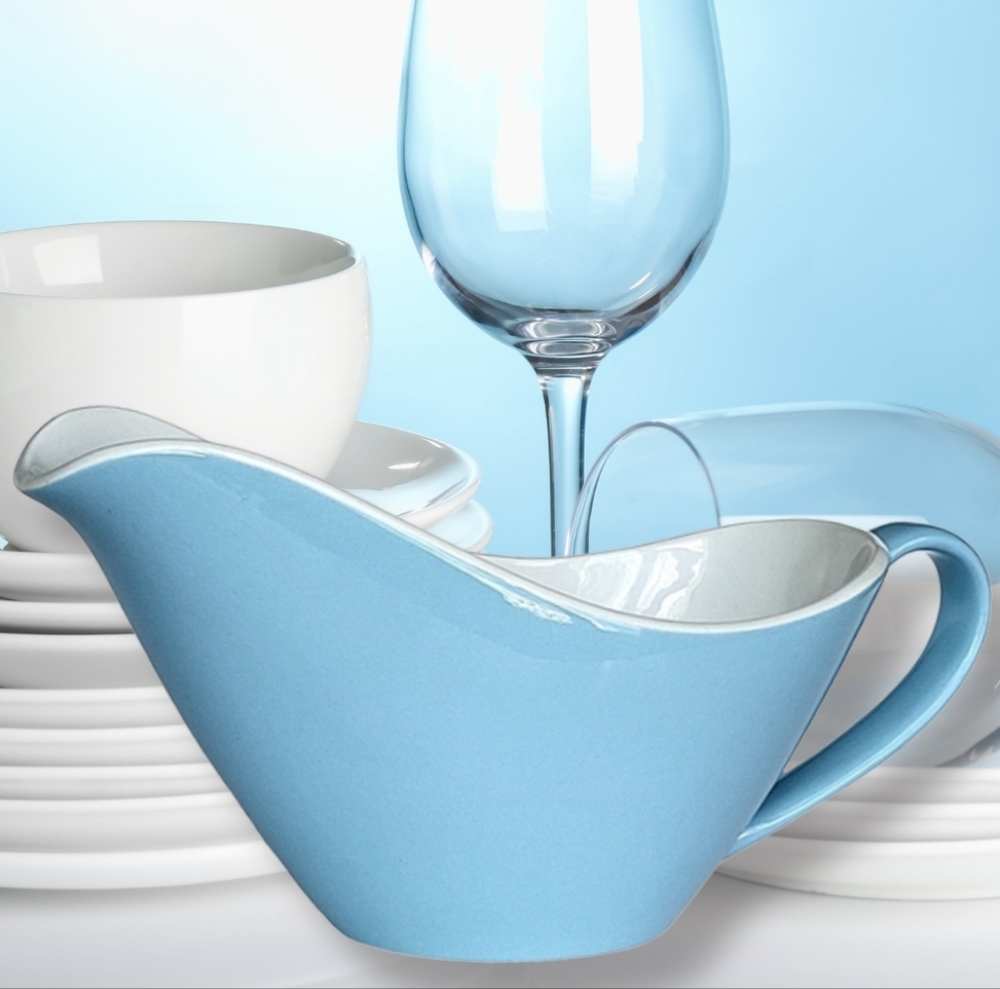 Vintage JOHNSON BROS Snowhite Light Blue Ironstone Sauce Boat
